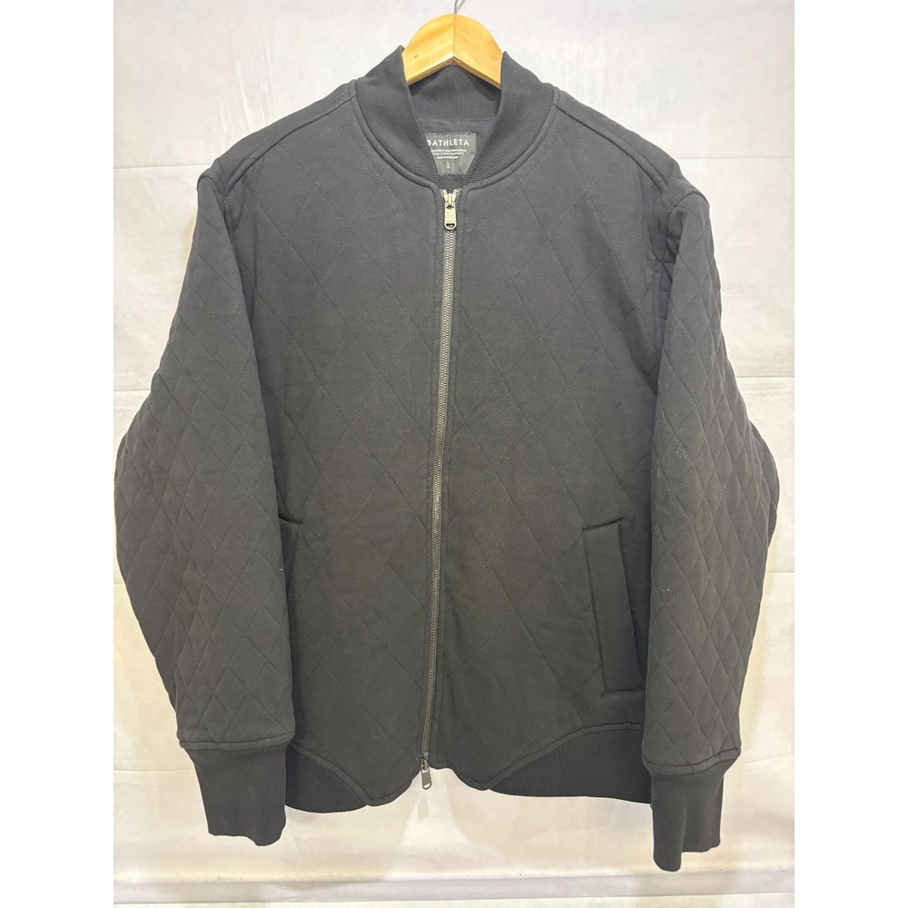 Athleta Mens Retroplush Quilted Bomber Full Zip Jacket Black Long Sleeve Large‎